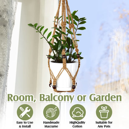 Hoteam 12 Pcs Macrame Plant Hangers Macrame Hanging Planters for Indoor Plants Handmade Boho Hanging Baskets Flower Pots Holder for Outdoor Home Wall Decor(Brown)