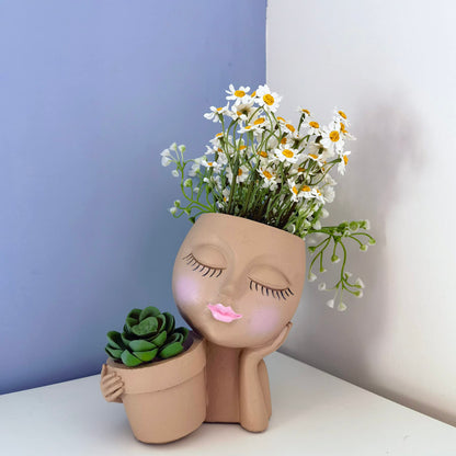 Dolkgy Face Planters Pots Head Planter, Unique Plant Pots for Indoor Outdoor Plants, Novelty Cute Large Girl Head Flower Pots with Drainage Hole for Home Garden Succulents Cactus