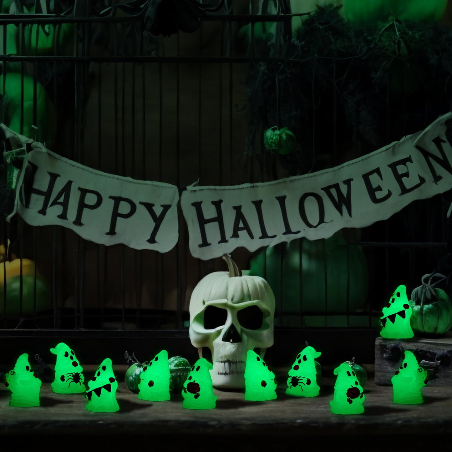 Quzzil 80 Pcs Halloween Glow in Dark Ghost Luminous Mini Resin Ghost Figurines Bulk to Hide Halloween Miniature Figurines Decorations for Landscape Patio Garden Yard Party Village Crafts