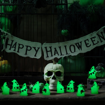 Quzzil 80 Pcs Halloween Glow in Dark Ghost Luminous Mini Resin Ghost Figurines Bulk to Hide Halloween Miniature Figurines Decorations for Landscape Patio Garden Yard Party Village Crafts