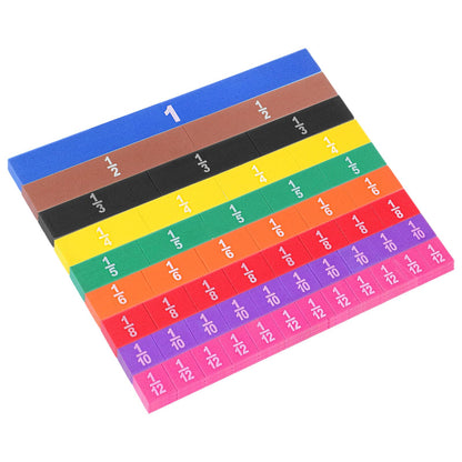 6 Sets Magnetic Fraction Tiles & Fraction Manipulatives for Math Learning - 9.45x9.45x0.12 Inch EVA Foam Algebra Tiles & Fraction Tiles Set with Rainbow Colors, 54 Pieces per Set for Classroom & Home