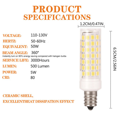 E12 LED Bulb Himalayan Salt Lamp 5W, Equivalent 50W Halogen, 500lm AC120V S6 C7 E12 Candelabra Base for Night Light Chandeliers Christmas Light Candle Lamp Dryer Bulbs, 2 Pack (3000K Warm White)