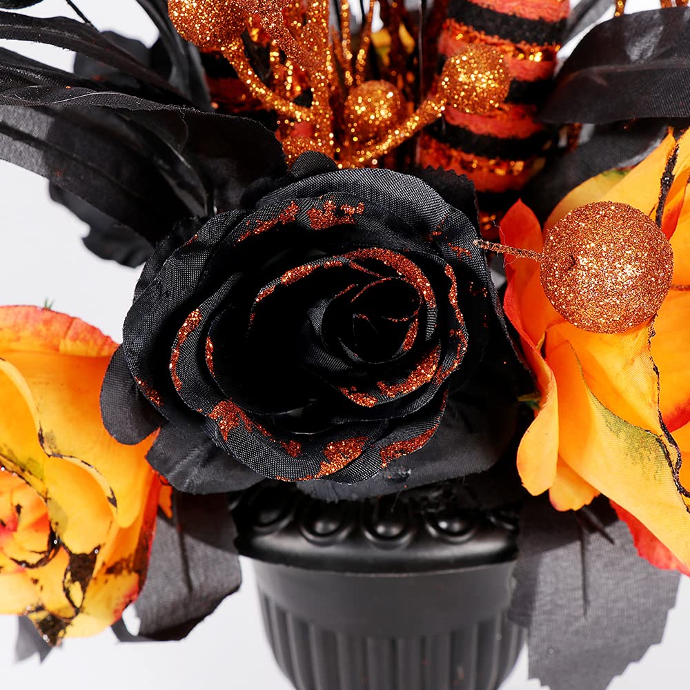 S-DEAL Halloween Decorations Table Artificial Flowers, Witch Boot and Fake Rose Tabletop Centerpieces Halloween House Haunted Decor 13x17 Inches