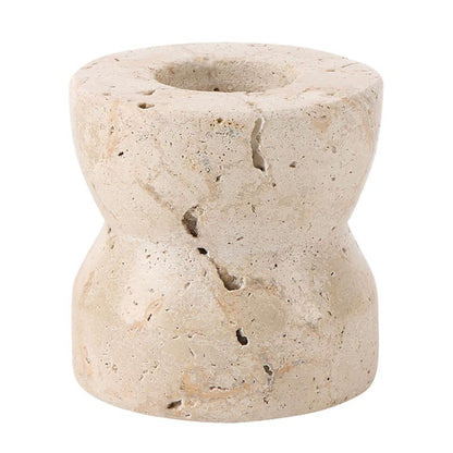 47th & Main Travertine Marble Taper Candle Holder, 2" Diameter x 2" Tall
