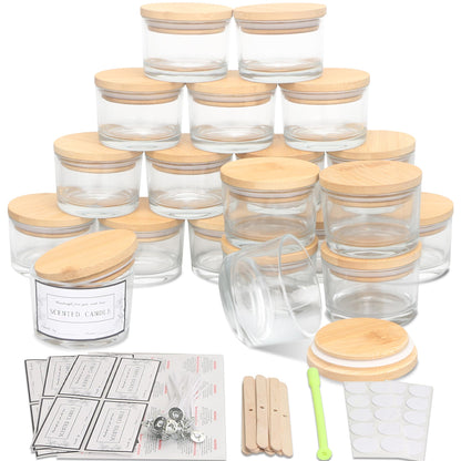 MILIVIXAY 20 Pack 4 OZ Clear Glass Candle Jars with Lids and Candle Making Kits - Bulk Wide Mouth Small Empty Candle Jars for Making Candles - Spice, Powder Containers.