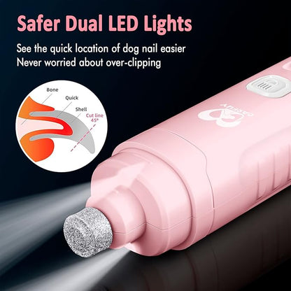 Casfuy Dog Nail Grinder with 2 LED Light for Large Medium Small Dogs - 3X More Powerful 2-Speed Electric Pet Nail Trimmer Rechargeable Quiet Painless Paws Grooming & Smoothing Tool