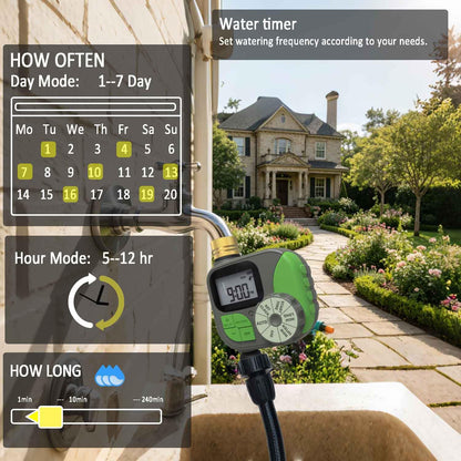 Drip Irrigation System with Water Timer for Garden,Main ID 1/2inch 16.5Ft and 1/4inch 96Ft Water Hose, Watering System Sufficient Water Pressure, Irrigation Dripper Waterflow Evenly Easy DIY Green