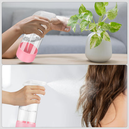 Worldgsb 2 Pack Glass Spray Bottles with Silicone Sleeve, 16 oz Empty Refillable Containers with Adjustable Spray Nozzles, Spray Bottles for Hair, Cleaning Solutions and Plants Pink
