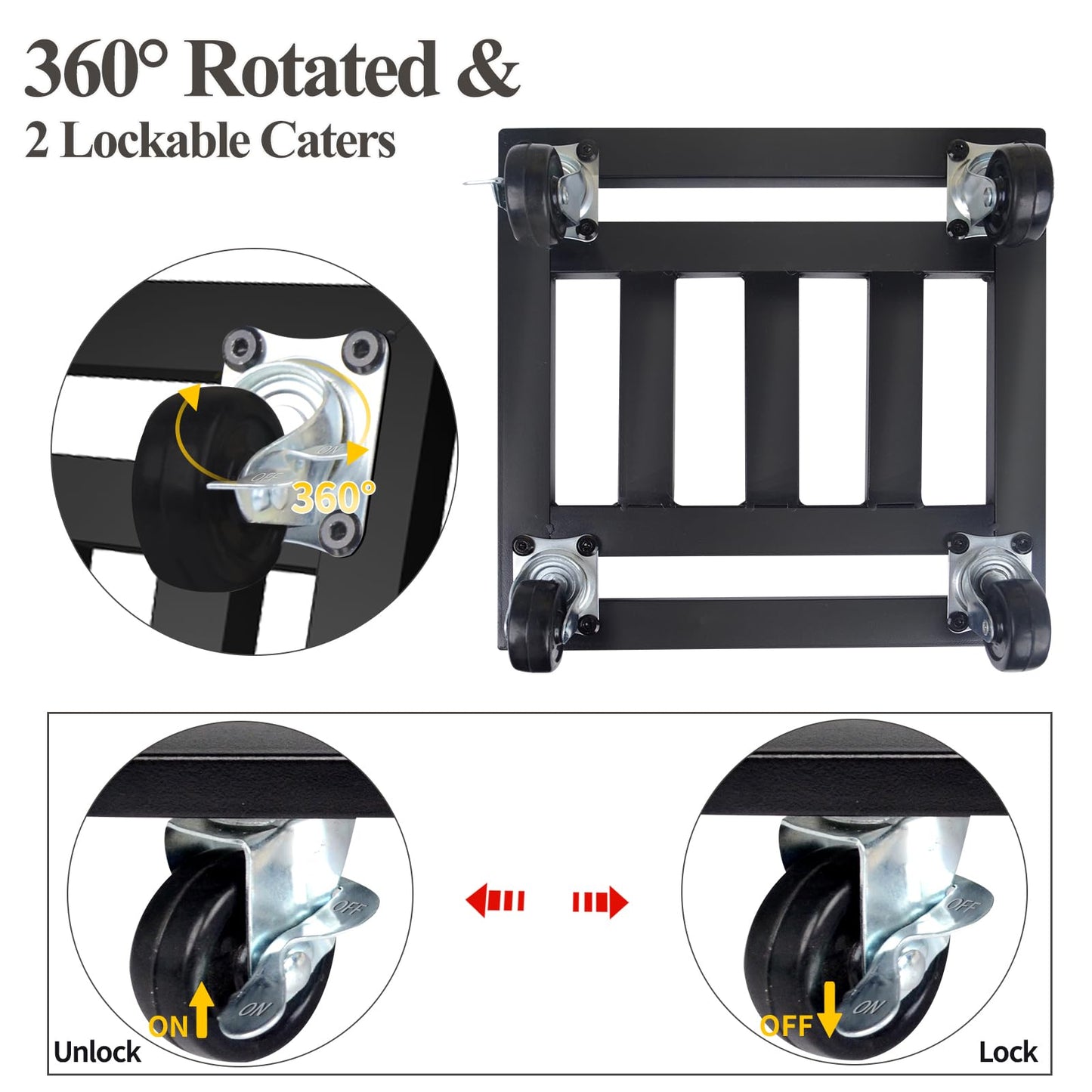 LUBORN Heavy Duty Plant Caddy with Wheels, 16'' Metal Rolling Plant Stand Indoor Outdoor, 2 pcs Square Plant Dolly with Lockable Caster Wheels Holds up 400 Lbs Planter (Black)
