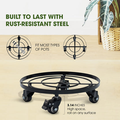 Idzo 2 Pack Upgraded Lockable Metal Heavy Duty Trolley Plant Caddy, Plant Stands, 12 Inch, 2 pcs