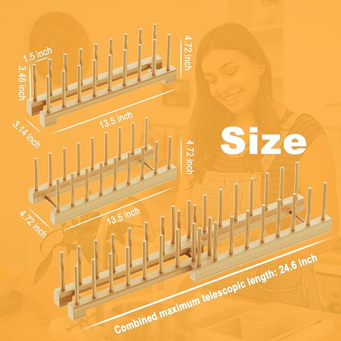 Bamboo Dish Rack - Expandable Plate Rack & Dish Drying Rack for Kitchen Cabinet Storage, Adjustable Multi-Functional Design Organizer for Plates, Bowls, Cups, Pots, Cutting Boards (Natural Bamboo)