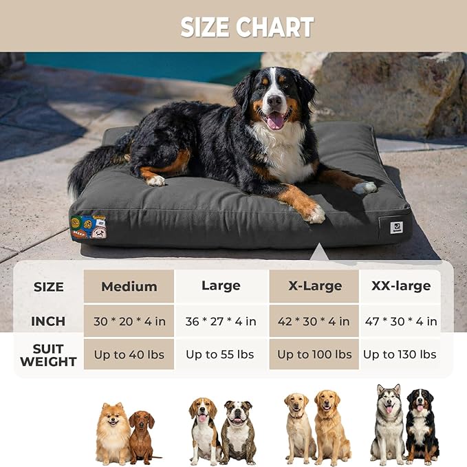 Sytopia 36 Inch Canvas Outdoor Dog Bed for Large Dogs, Durable Indoor Patio Pet Pad for Crate, Great Gift for Pets with Waterproof Machine Washable Removable Cover, Dark Grey