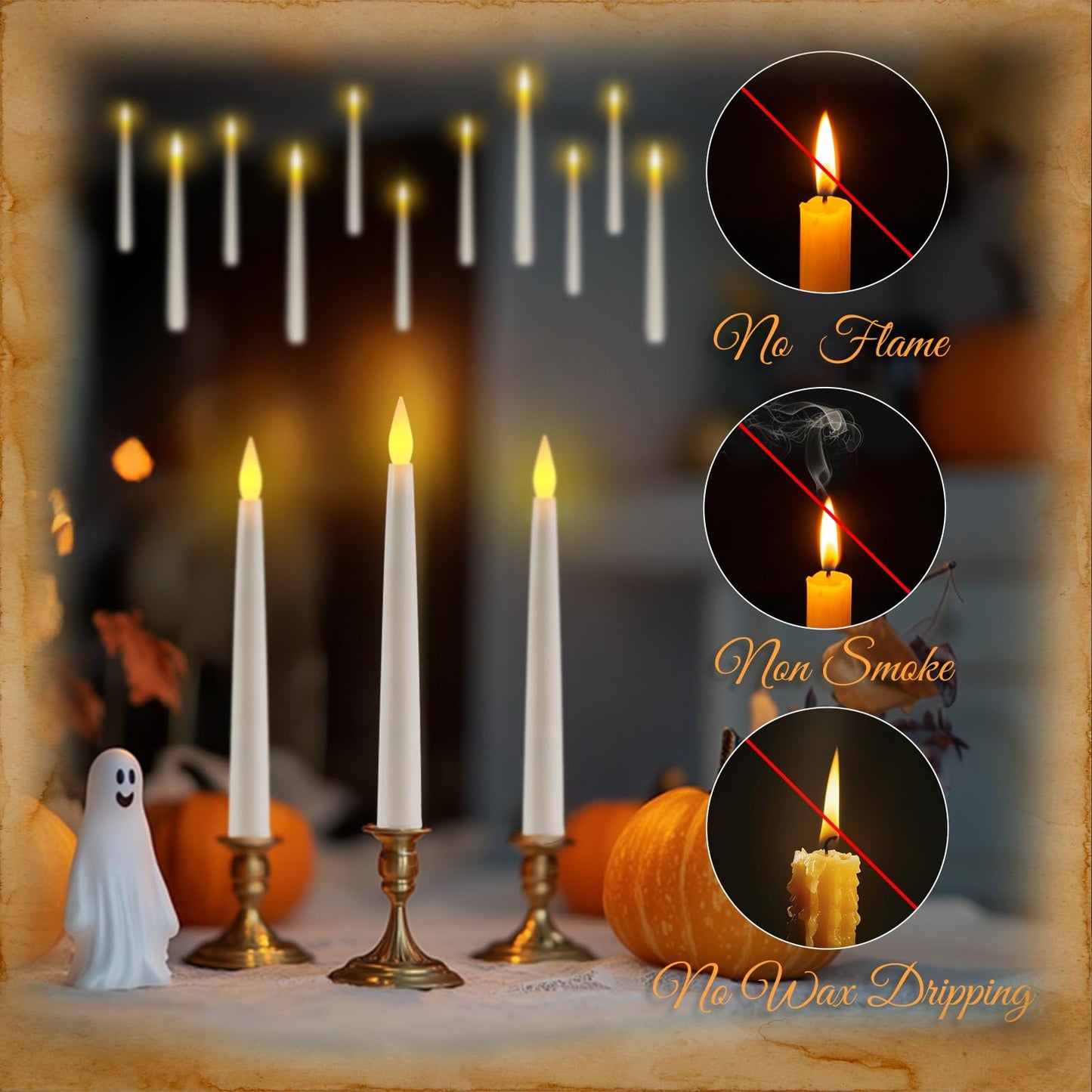 Homemory 20PCS Floating Candles with Wand Remote, Magic Hanging Candle with String, Flickering Warm Light Floating Candles for Halloween Christmas Birthday Party Decor