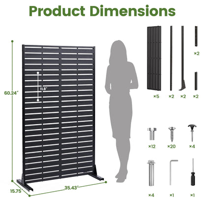 Diyfire Outdoor Privacy Screen 60" H HDPE Decorative Panel Freestanding Privacy Fence with Stand, Privacy Screens with Louvered 5 Panels, Weather-Resistant Panel Fence for Patio, Balcony, Pool, Black