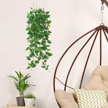 KTGOW Artificial Hanging Plants with Boho Macrame Plant Hanger - Fake Ivy Vines in Pot for Wall, Bedroom Home Faux Greenery for Indoor Outdoor Decor (1 Pack)