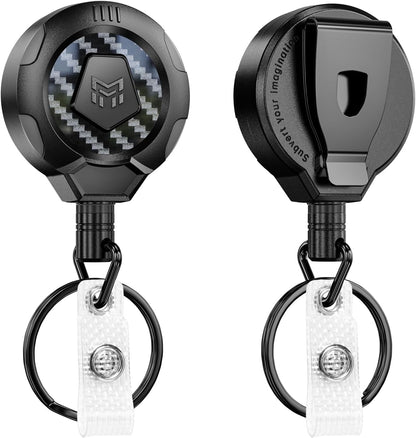MNGARISTA Upgraded Heavy Duty Retractable Keychain with Belt Clip, 10 OZ Retraction, 31.5" Stainless Steel Cord Key Chain, 3K Carbon Fiber ID Badge Reel Holder with Badge Strap and Key Ring, 2 Pack