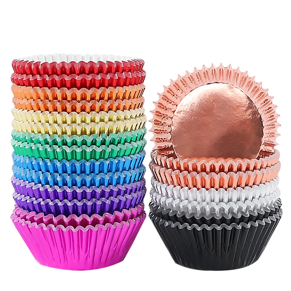 BAKHUK 500pcs Cupcake Liners for Baking, Foil Cupcake Liner, Standard Size 2 Inches 10 Colors Cupcake Liners