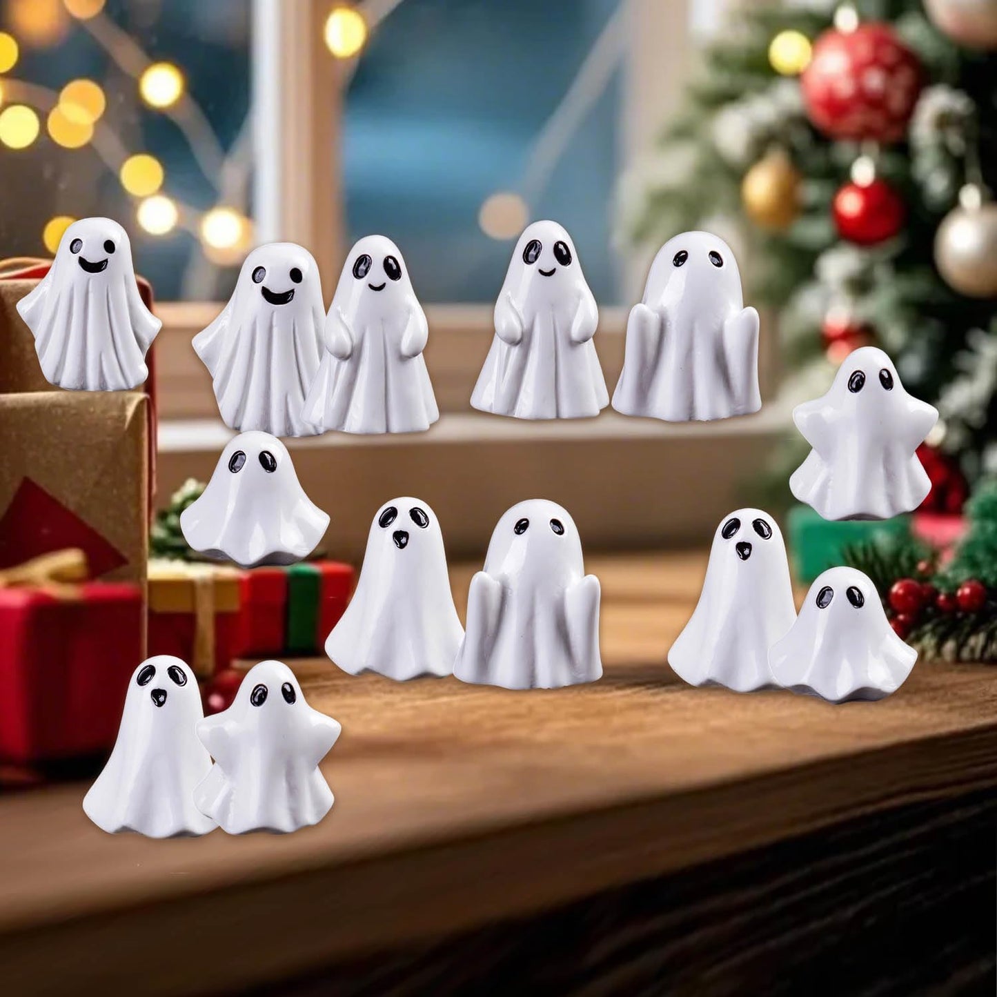 SHIFANQI 60pcs Mini Halloween Ghost Figurines, Small Resin Ghost Statues Miniature Decorations, 6 Styles Cute Spooky Ghost Figures for Tiered Tray Cake Topper Halloween Party Supplies