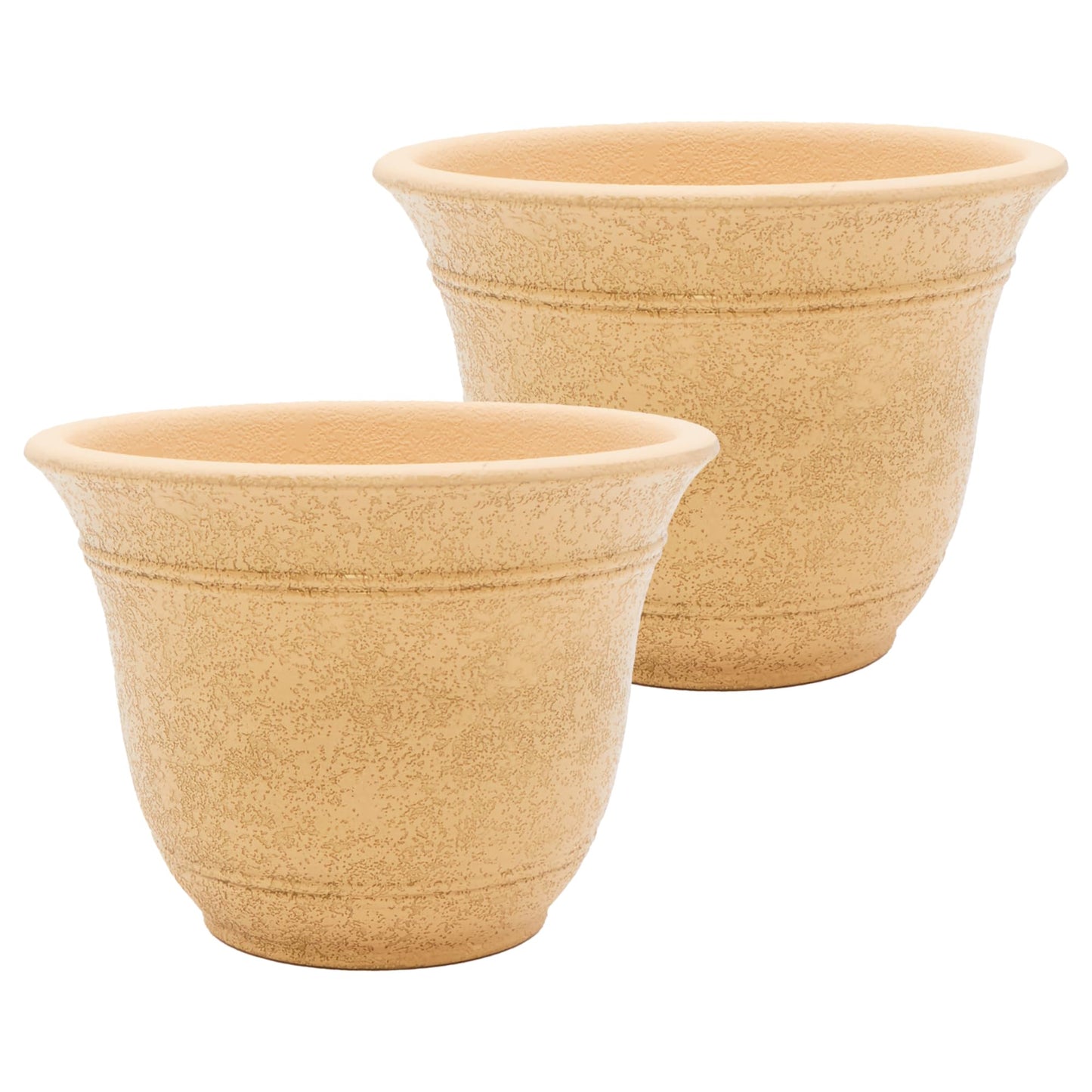 The HC Companies Sierra Round Self-Watering Pot - Lightweight Plastic Planter for Herbs & More - Durable Plant Pots for Indoor Plants & Outdoor Plants (7.5” Arizona Sand, Pack of 2)