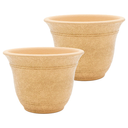 The HC Companies Sierra Round Self-Watering Pot - Lightweight Plastic Planter for Herbs & More - Durable Plant Pots for Indoor Plants & Outdoor Plants (7.5” Arizona Sand, Pack of 2)