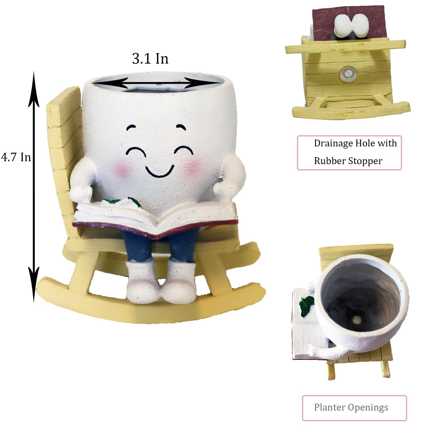 Dolkgy Cute Head Planters Face Pots, Adorable Human Face Planter Reading Books Flower Vase for Indoor Outdoor Plants, Unique Plant Holder Succulent Cactus Pots