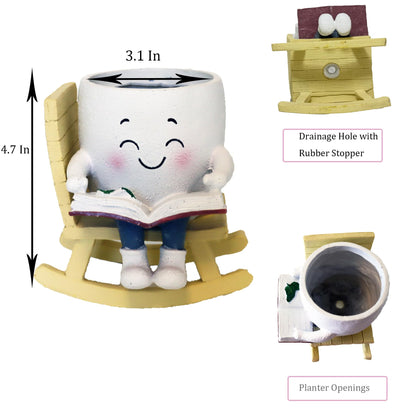 Dolkgy Cute Head Planters Face Pots, Adorable Human Face Planter Reading Books Flower Vase for Indoor Outdoor Plants, Unique Plant Holder Succulent Cactus Pots