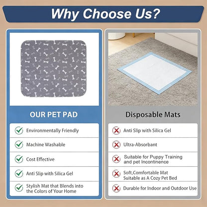 Puppy Pads with Pheromones, Washable Pee Pads for Dogs Potty Training, Reusable Dog Mat with Pet Hair Removal Gloves for Playpen, Crate, Whelping Box (Gray,L)