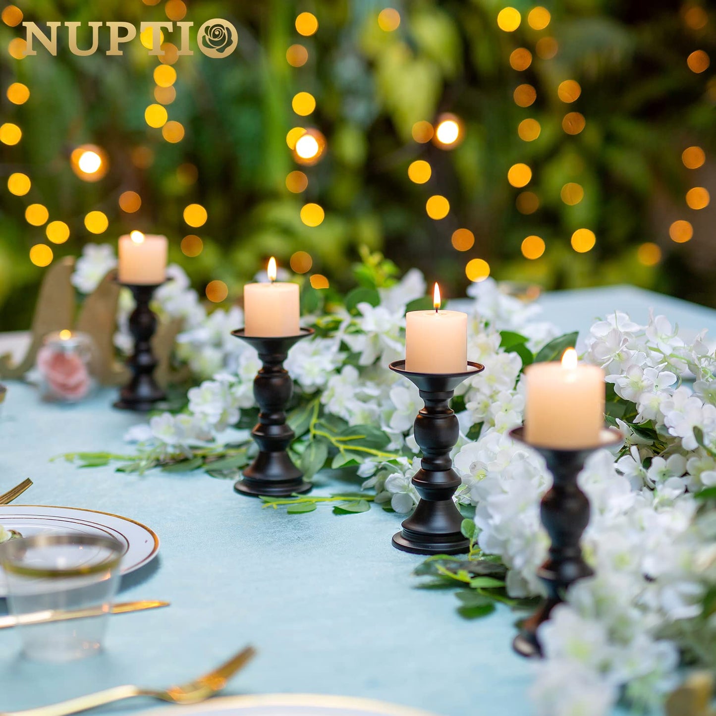 NUPTIO 2 Pcs Candle Holders for Pillar Candles, Black Candle Holder for 50mm Candles Christmas Halloween Mantlepiece Decorations, Ideal for Weddings Special Events Party Living Room