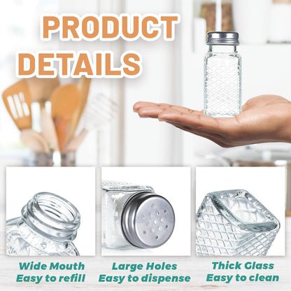 Wongblee 2 Pack Glass Salt and Pepper Shakers Set, Vintage Spice Shakers for Dining Room Table, Kitchen, Restaurant (Grid Pattern)