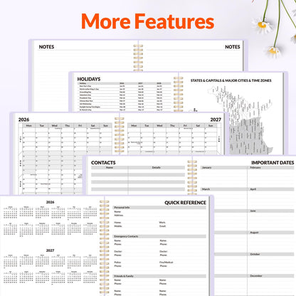 SUNEE Academic Planner 2026-2027 – Weekly & Monthly Planner, July 2026 to June 2027, 8.5"x11", Thick Paper, Tabs, Pockets, Bookmark, Spiral-Bound, Student Teacher Organizer, Purple