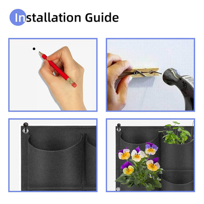 18 Pockets Hanging Planter Bags, Hanging Vertical Wall Mounted Plant Planting Grow Bags, Herb Garden Planter Outdoor Indoor Growing Bag, Gardening Vertical Greening Flower Container(1m×0.5m, Black)