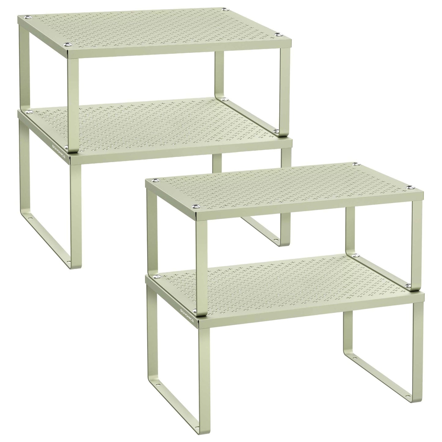 SONGMICS Spice Racks, Set of 2 Metal Cabinet Shelf Organizers, Countertop Organizers, Shelf Risers, Stackable, Expandable, Silver UKCS01SV