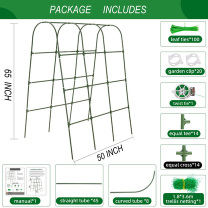 65"×50" Cucumber Trellis for Raised Bed,Tall Metal Arch Garden Trellis for Climbing Plants Outdoor,Vegetables,Plant Support Peas,Fruit,Flower,Grape,Tomato, Bean