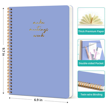 Meeting Notebook for Work Organization - Work notebook with action items, Meeting Minutes Planner Notebook, Perfect Office Supplies for Men & Women - Lavender