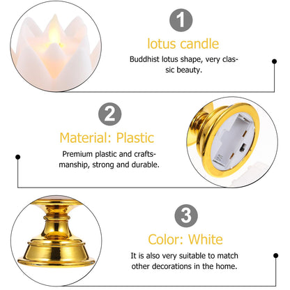 Garneck 2 PCS LED Lotus Buddhist Lights - Buddhist Supplies Altar Lamp - Pure White Buddhist LED Fake Oil Light - Vintage LED Candles Buddha Occasions
