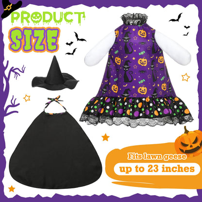 Shyyween Halloween Porch Goose Outfit Set for 23'' Plastic Lawn Goose Statue Clothes Witch Skirt Halloween Costume for Outdoor Patio Yard Lawn Art Decor