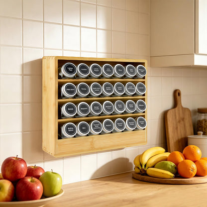 FifanQiQi Bamboo Tiered Spice Rack Organizer for Cabinet,Wooden Seasoning Rack for Countertop, Cupboard, Pantry, Kitchen (Spice Jars Not Included)