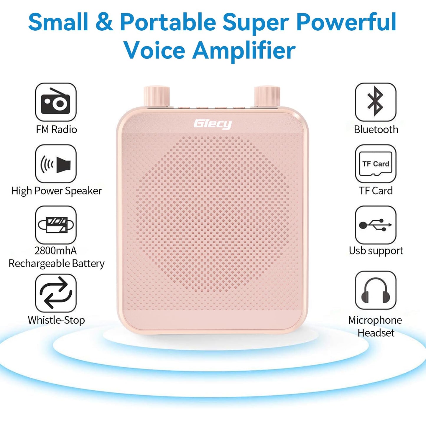 Giecy 30W Portable Voice Amplifier with Wired Microphone Headset, 2800mAh Rechargeable PA System Speaker Personal Microphone Speech Power Amplifiers Loudspeaker for Teachers/Metting/Tour Guide