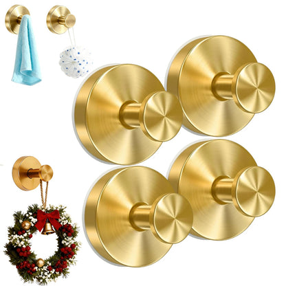 4 Pack No Drill Suction Cup Hooks-Strong Grip Wreath Hanger for Door, Window, Glass, Mirror|Reusable for Front Door Glass Window Mirror Bathroom Wall,Fall, Halloween, Christmas, Welcome Sign (Gold)