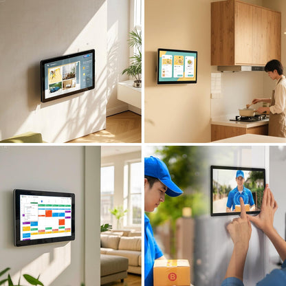 TouchWo 15.6 to 27 inch Touchscreen Digital Calendar & Wall Planners, Smart Whiteboard Calendar for Chore Chart & Work Schedule, Built in Speakers and Camera, Include Wall Mount & Desk Stand (18.5-inch)