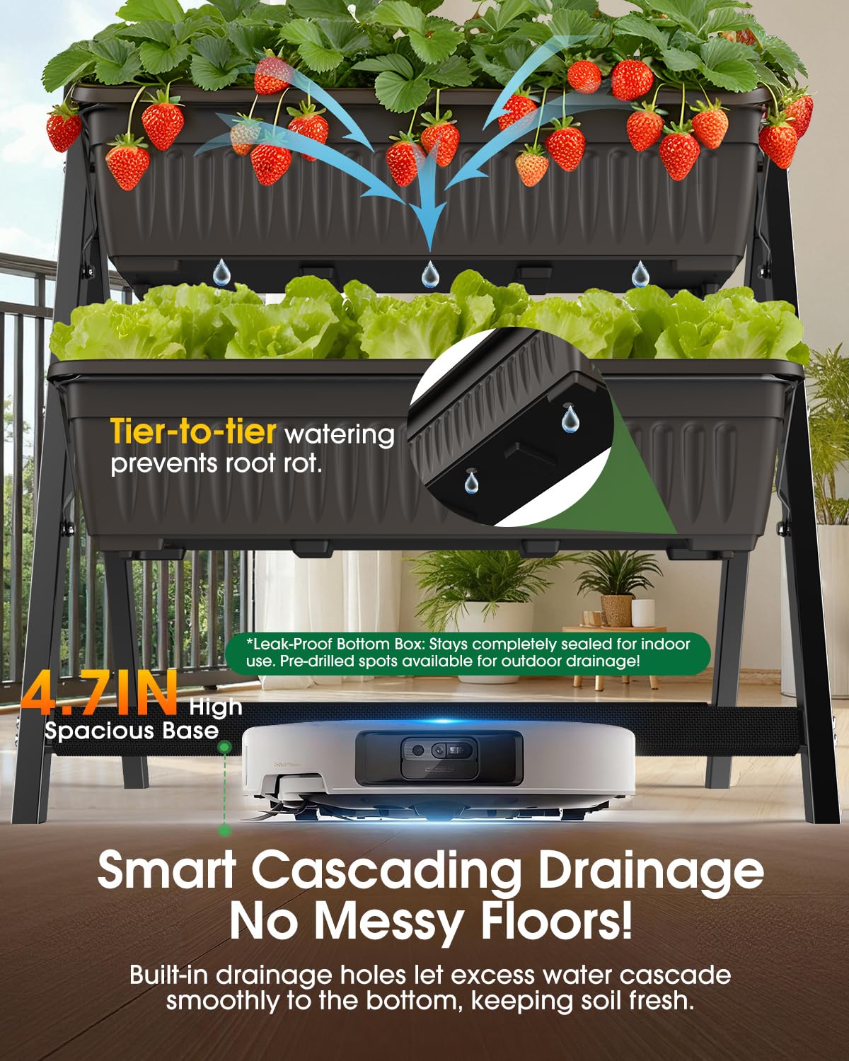 Olaiti 5-Tier Vertical Garden Bed Planter Boxes with Drainage System & Storage Space, Freestanding Vertical Garden Planter with 5 S-Hooks for Plants Vegetables Flowers Herbs in Garden Patio Yard