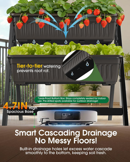 Olaiti 5-Tier Vertical Garden Bed Planter Boxes with Drainage System & Storage Space, Freestanding Vertical Garden Planter with 5 S-Hooks for Plants Vegetables Flowers Herbs in Garden Patio Yard
