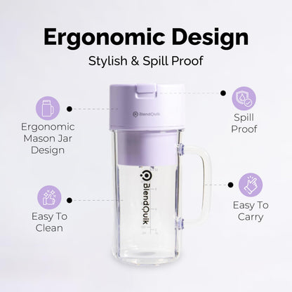 Personal Portable Blender For Shakes & Smoothies, Leakproof & Stylish Portable Mason Jar Shaker, Rechargeable Mini Blender with 10-Blade Blending System 14oz, Pink