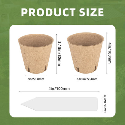 CLEANGOR 70Pcs Biodegradable 3.15” Peat Pots with 70Pcs Plant Labels, Biodegradable Seed Starter Pots with Drainage Holes, Nursery Pots for Seedlings, Herbs, Vegetables, Flowers, Gardening Kit