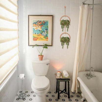 JUSTOYOU 2pcs Fake Hanging Plants Artificial Succulents Wooden Hanging Planter Artificial String of Pearls with Pot and Lanyard for Living Room Bathroom Indoor Outdoor Boho Wall Decor
