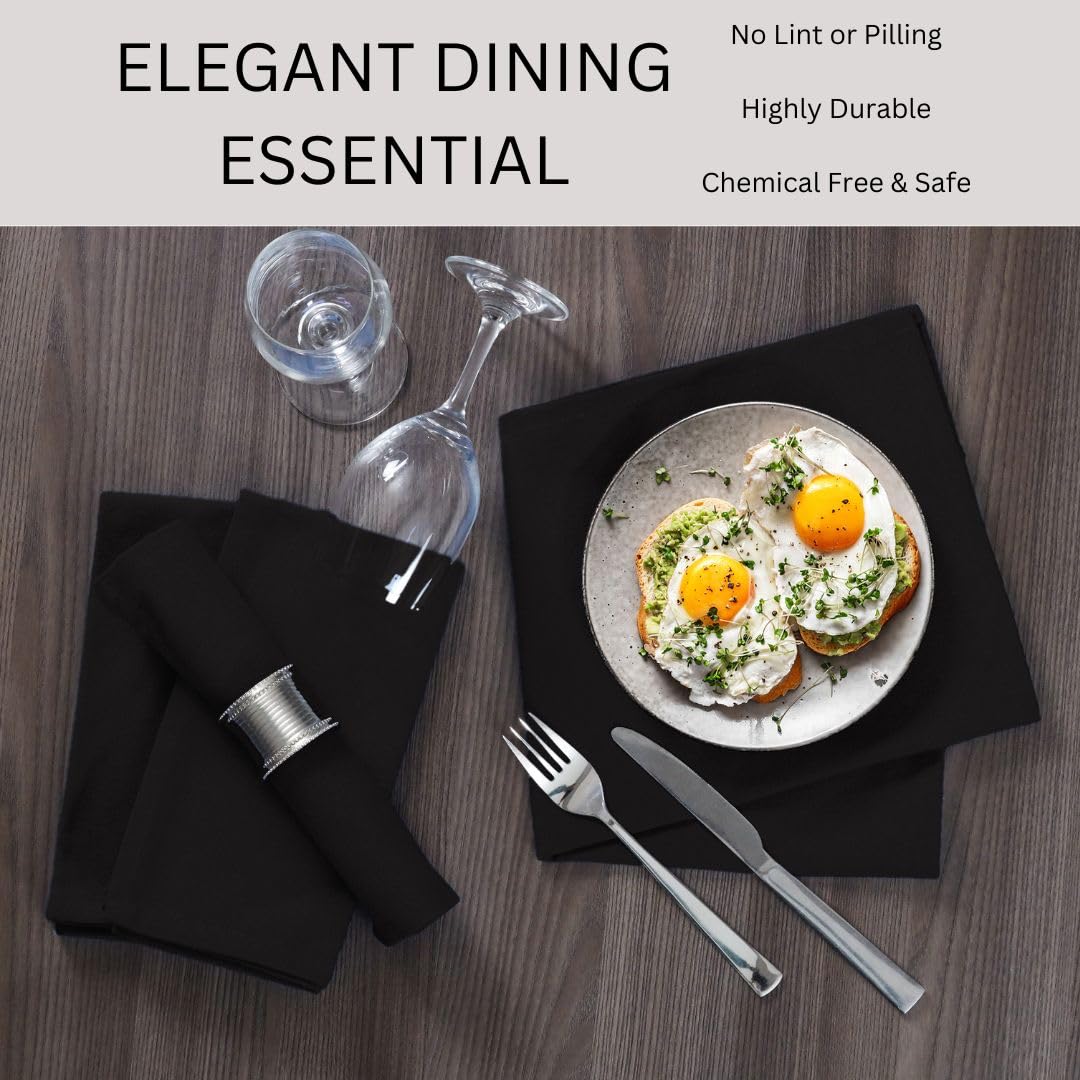 WEAVOO 100% Cotton Dinner Napkins Set of 12 - Soft Absorbent Durable Washable Table Napkins - for Dining Weddings Parties Restaurants Holidays Easter Everyday Use - 18x18 inch Cloth Napkins Black