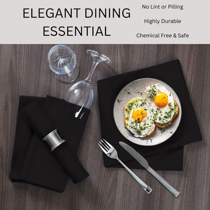 WEAVOO 100% Cotton Dinner Napkins Set of 12 - Soft Absorbent Durable Washable Table Napkins - for Dining Weddings Parties Restaurants Holidays Easter Everyday Use - 18x18 inch Cloth Napkins Black