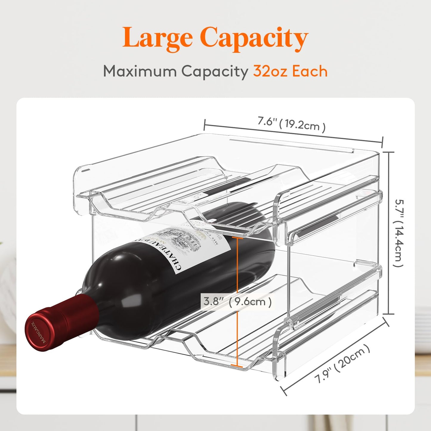 Lifewit Plastic Stackable Wine Rack for refrigerator, Cabinet, Countertop,Wine Bottle Holder, Water Bottle Organizer for Fridge, Pantry, Hold 4 Bottles