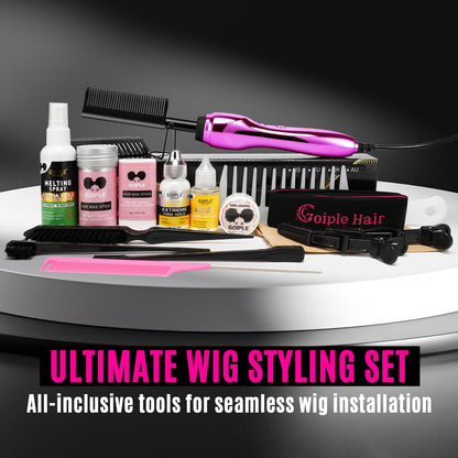 Hot Comb Hair Straightener Set for Lace Front Wigs - Heat Pressing Combs Ceramic Curling Flat Iron Electric Hot Comb for Wigs - Hair Straighteners Straightening Comb for Women Wig Installation Kit