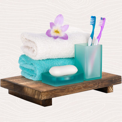 Nuogo Wood Riser Tray Soap, Stand Soap Tray for Kitchen Sink, Wood Pedestal for Kitchen Counter Sink Stand Decorative Rustic Bathroom Dishes Plant Bottles Candles Display(9 x 6 Inch,Brown)
